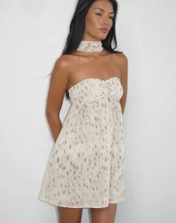 Yukio Bandeau Mini Dress in Ivory Bambi Print