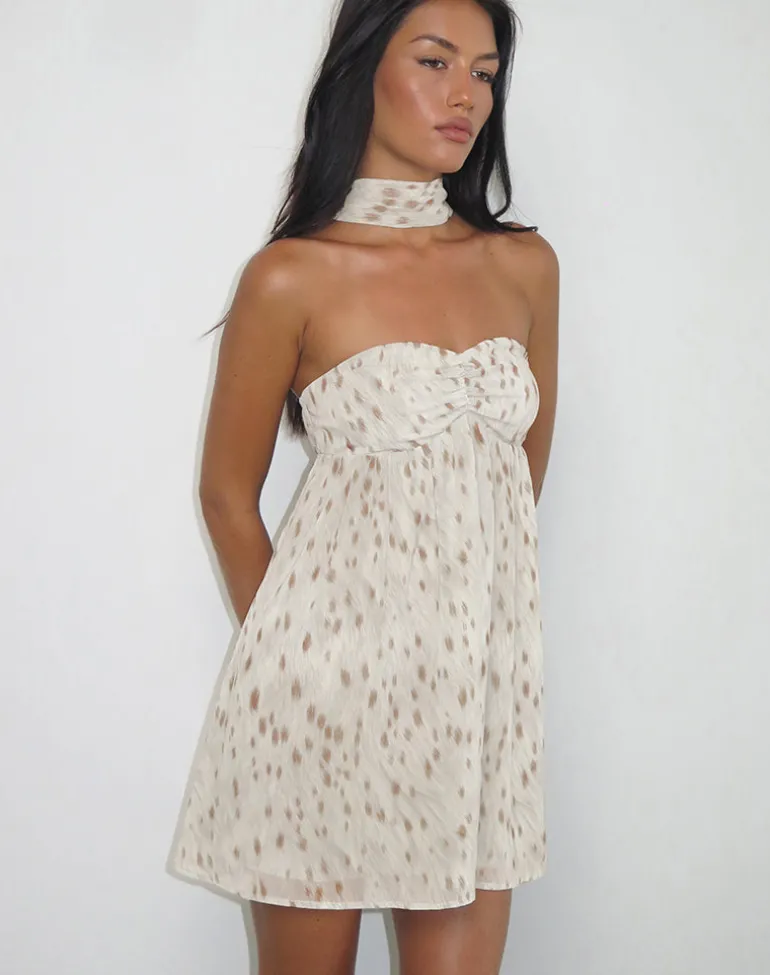Yukio Bandeau Mini Dress in Ivory Bambi Print