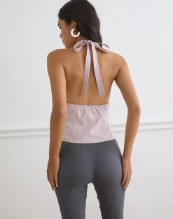 Yung Halterneck Top in Cotton Twill Soft Pink
