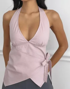 Yung Halterneck Top in Cotton Twill Soft Pink
