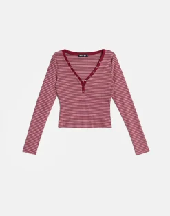 Yusi Long Sleeve Top in Burgundy Stripe