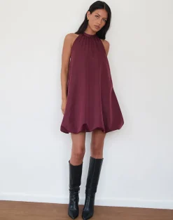 Yusna Puffball Mini Dress in Dark Berry