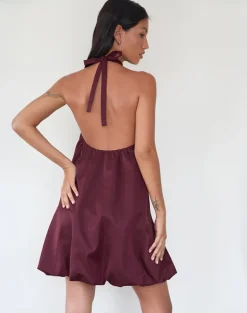 Yusna Puffball Mini Dress in Dark Berry