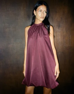 Yusna Puffball Mini Dress in Dark Berry