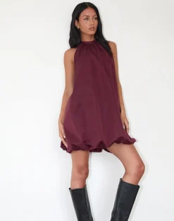 Yusna Puffball Mini Dress in Dark Berry