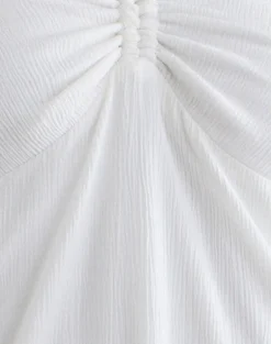 Yvelise Mini Dress in Crinkle Off White with Beads