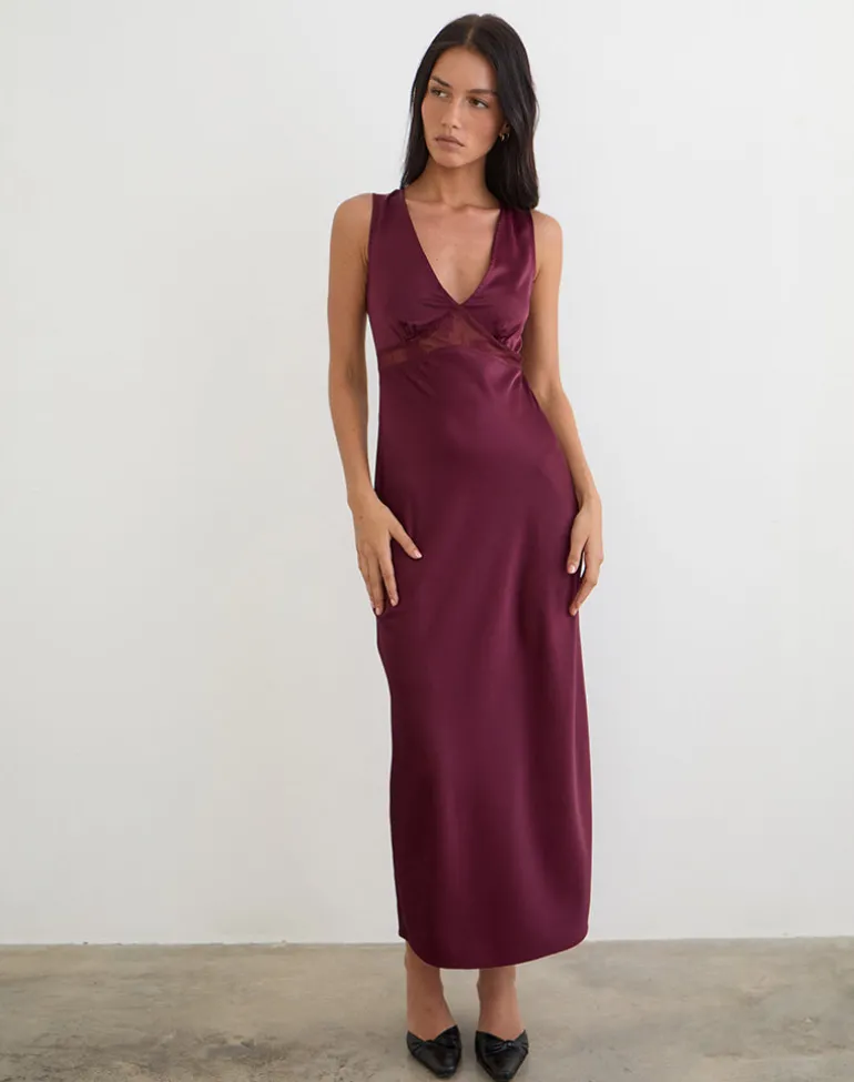 Zarita Satin Maxi Dress in Zinfandel
