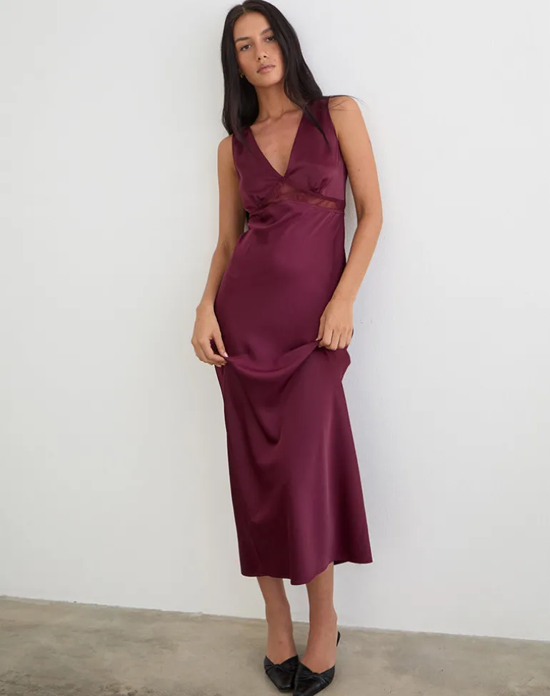 Zarita Satin Maxi Dress in Zinfandel