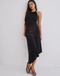 Zavine Midi Dress in Cupro Diamante Flower Black