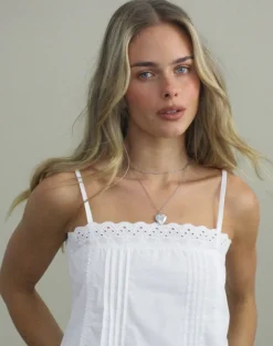 Zelie Square Neck Top in Broderie Poplin White