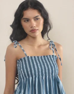 Zerah Top in Poplin Formal Stripe Navy