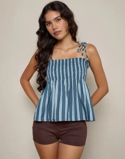 Zerah Top in Poplin Formal Stripe Navy