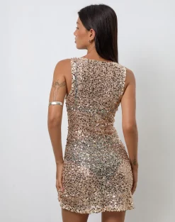 Zeyana Unlined Mini Dress in Sequin Gold