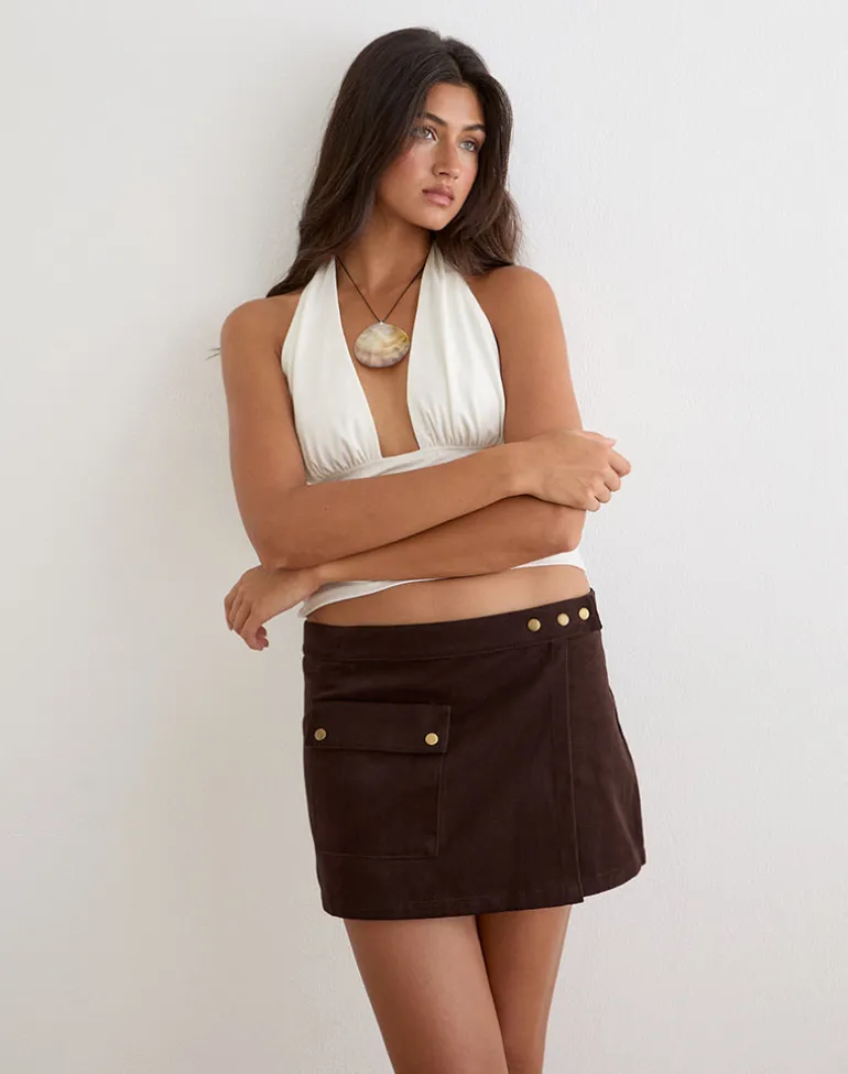 Ziphy Mini Skirt in Peach Twill Brown