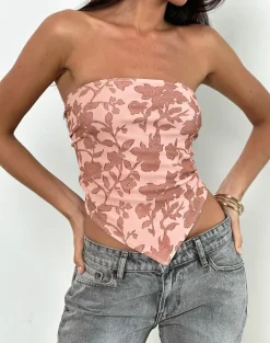 Zirika Bandeau Top in Neutral Floral Print