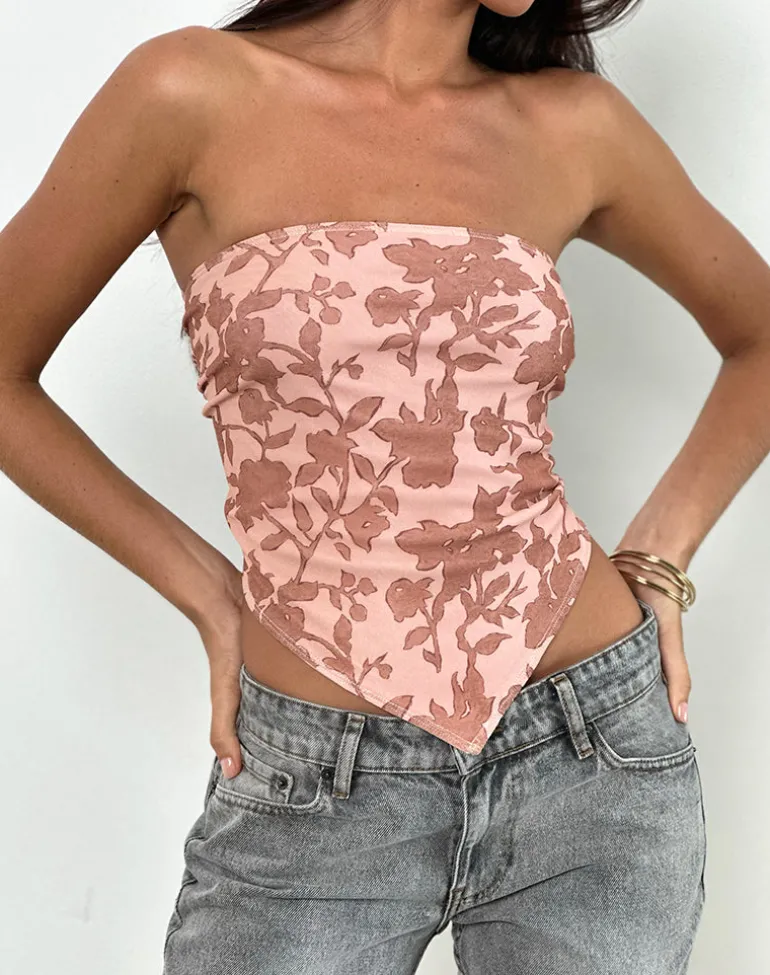 Zirika Bandeau Top in Neutral Floral Print