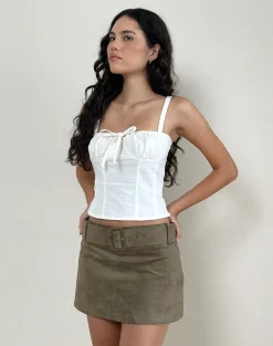 Zita Belted Mini Skirt in Faux Suede Brown
