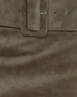 Zita Belted Mini Skirt in Faux Suede Brown