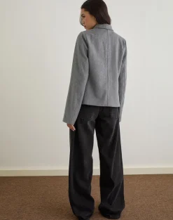 Ziya Collared Button Up Jacket in Wool Grey