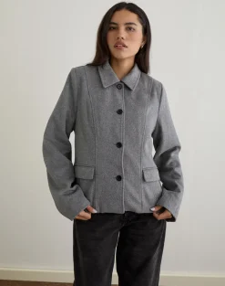 Ziya Collared Button Up Jacket in Wool Grey