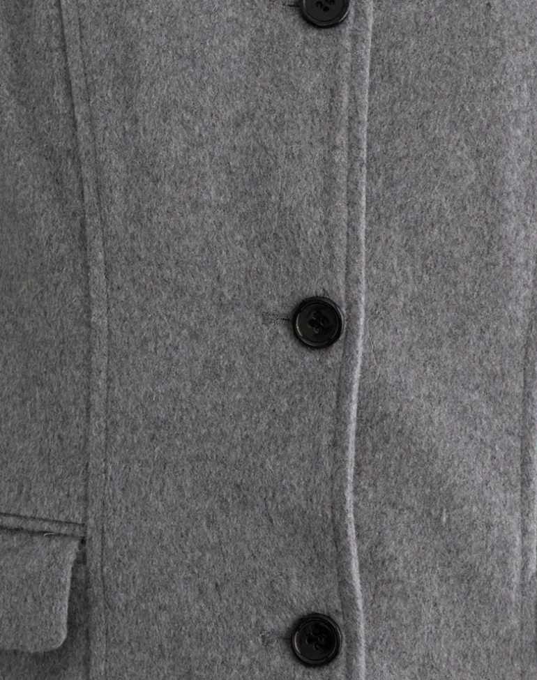 Ziya Collared Button Up Jacket in Wool Grey