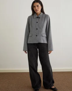 Ziya Collared Button Up Jacket in Wool Grey