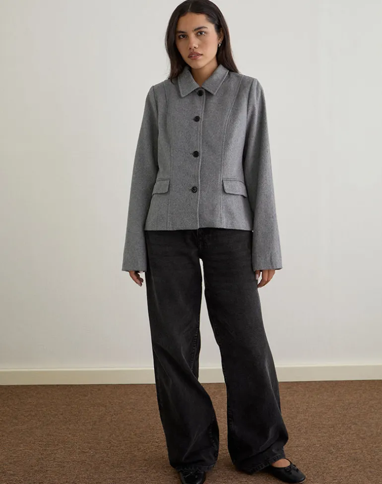 Ziya Collared Button Up Jacket in Wool Grey