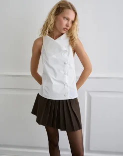 Zosia Asymmetric Button Blouse in White